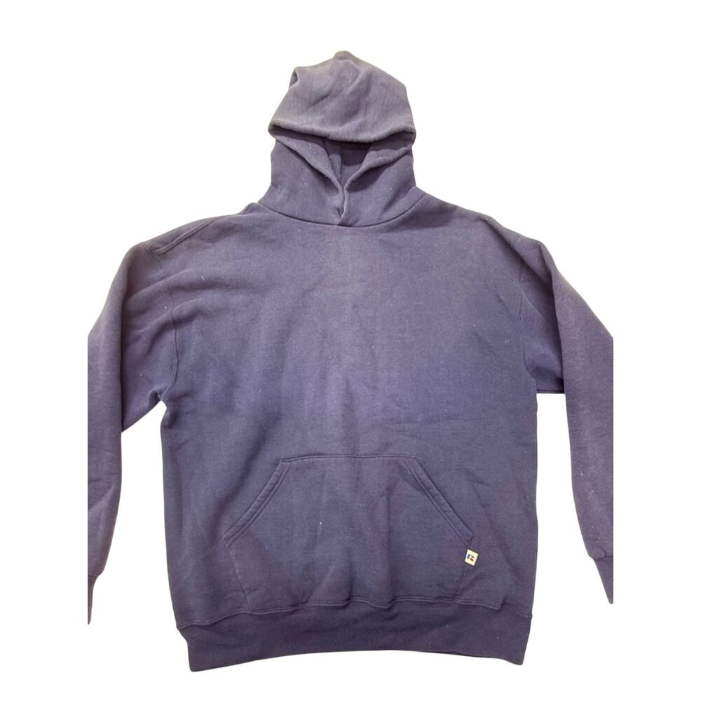 Vintage Russell Athletic Navy Blank Hooded Pullover Sweatshirt